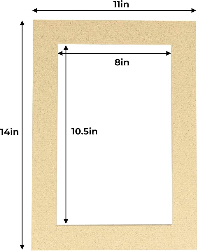 11x14 Mat for 8.5x11 Photo - Precut Tan Picture Matboard for Frames 11 x 14 Inches - Bevel Cut Matte to Display Art 8.5 x 11 Inches - Acid Free Pack of 100 MATS with Backing Boards & Clear Bags