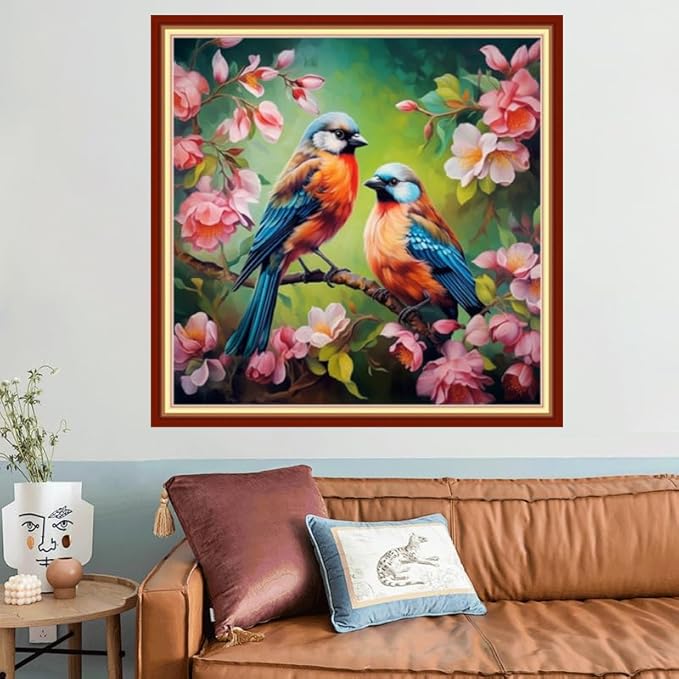 Joyhoor Stamped Cross Stitch Kits for Beginners, Needlepoint Kits for Adults, 11CT Counted Embroidery Kits-Flower Birds 18x18 inchs