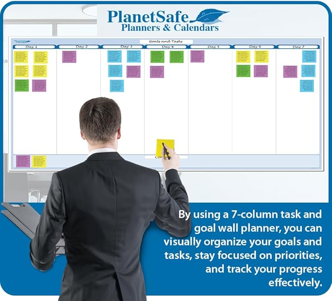Sky Blue 7-Column Task, Goals & Objective Wall Horizontal Organizer 36" x 75". Complete with Marker