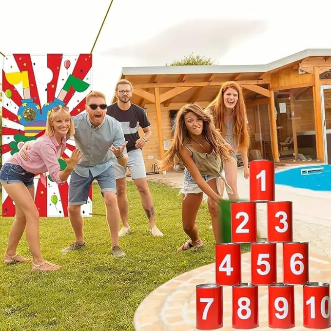 13 Carnival Can Games Bean Bag Toss Carnival Games, Including 10 Tin Cans and 3 Bean Bag Easter Outdoor, Suitable for Family Gatherings, Birthdays, Indoor and Outdoor Activities