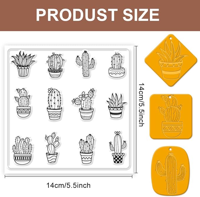 CHGCRAFT Polymer Clay Texture Sheet Cactus Clear Clay Texture Mat Silicone Molding Pattern Pad for Making Earrings Jewelry, 5.5x5.5inch