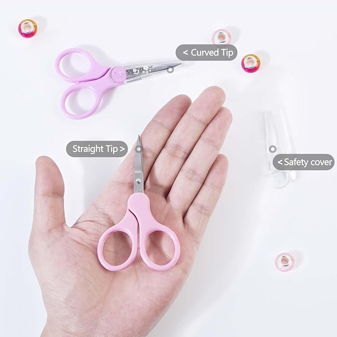 3.5" Sharp Small Craft Scissors all Purpose, Precision Straight and Curved Fine Tips for Thread Yarn Fabric Cutting, Mini Scissors with Protective Cover, Ideal for Sewing, Embroidery, Beauty, Crochet