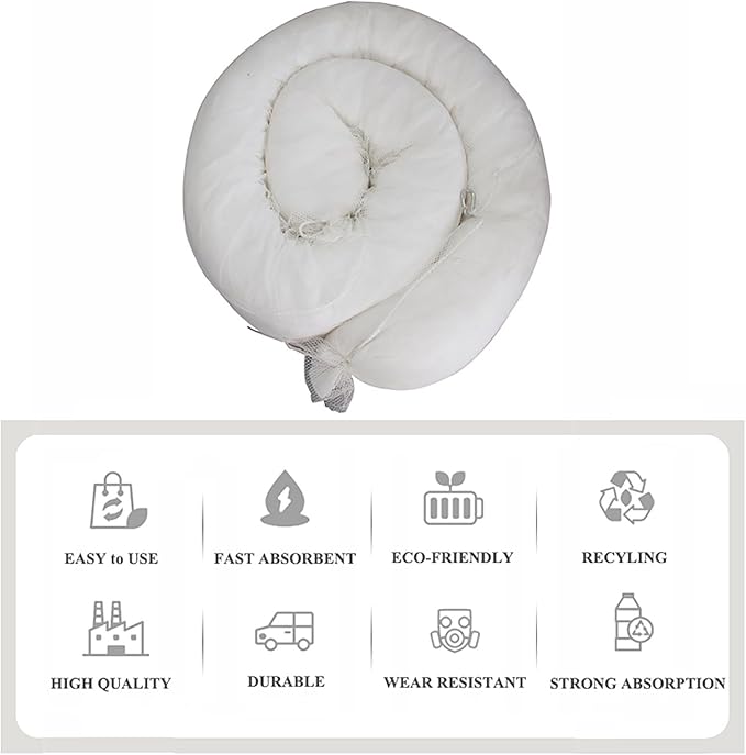 XIFENG Oil Absorbent Socks Oil Boom Soak up Oil Diesel Fuel Hydrocarbon Based Fluids, 6 Gallon (27L) Absorbency Per Sock, 5" Diameter 9.8' Length (12.7cm*3m) Clean Oil Spills(Size:Pack of 5)