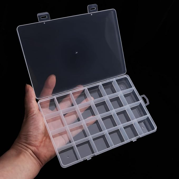 2 Pack 24 Grids Clear Plastic Organizer Box Fixed Compartment Storage Container for Craft, Beads, Jewelry, Small Parts, Small Items