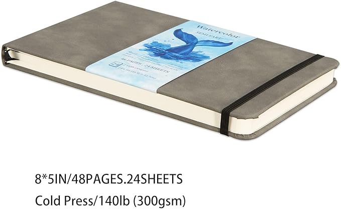 SEMLEART Watercolor Sketchbook Journal, White, 24 Sheets, 5x8 Inches, 140 lb/300 GSM Paper, Travel Notebook for Art Painting, Mixed Media, Drawing