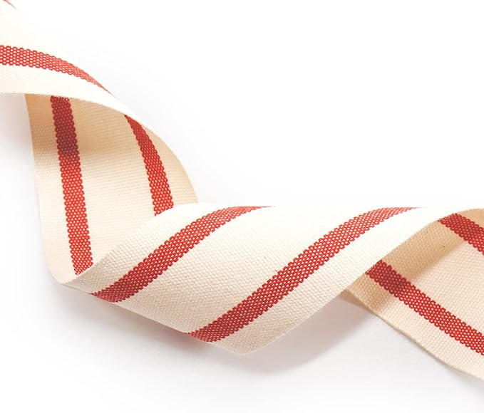CT CRAFT LLC Ivory Cotton Red Stripes Ribbon 1.5" x 10 Yards for Home Décor Gift Present Wrapping DIY Crafts Birthday Wedding Bouquet Christmas