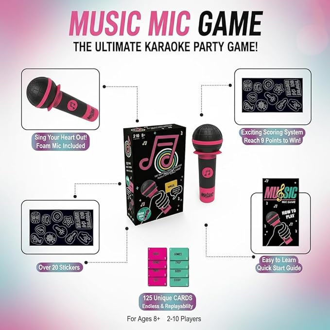 Grab The Mic Game,Hilarious Karaoke Party Card Game for 2-10 Players, Perfect for Game Night & Gatherings