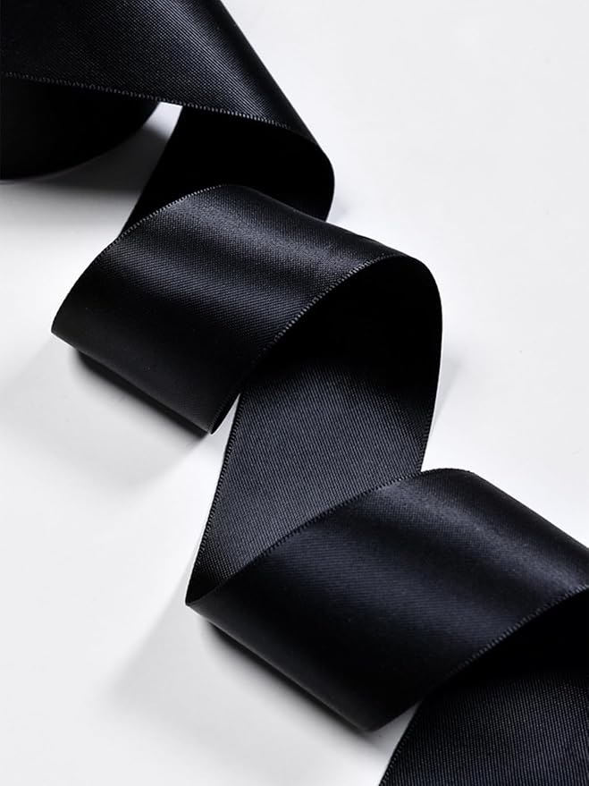 1-1/2" x 50 Yards Black Polyester Satin Ribbon Single Faced Fabric Ribbons for Gift Wrapping, Crafting, Floral Arrangements, Flower Bouquet, Wedding, Home Decor