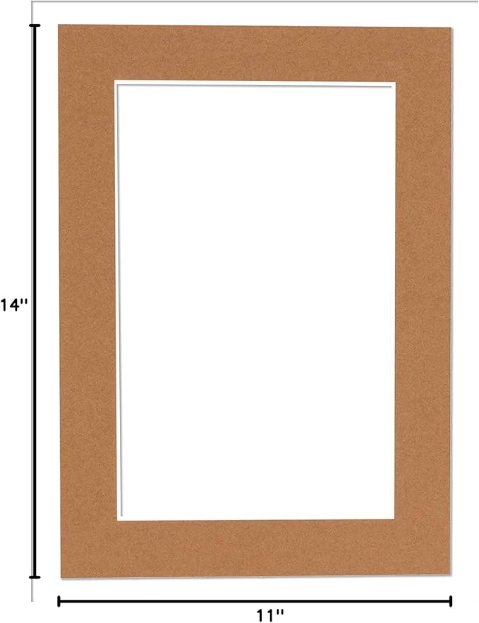 11x14 Mat Bevel Cut for 8.5x11 Photos - Acid Free Aged Oak Brown Precut Matboard - For Pictures, Photos, Framing - 4-ply Thickness