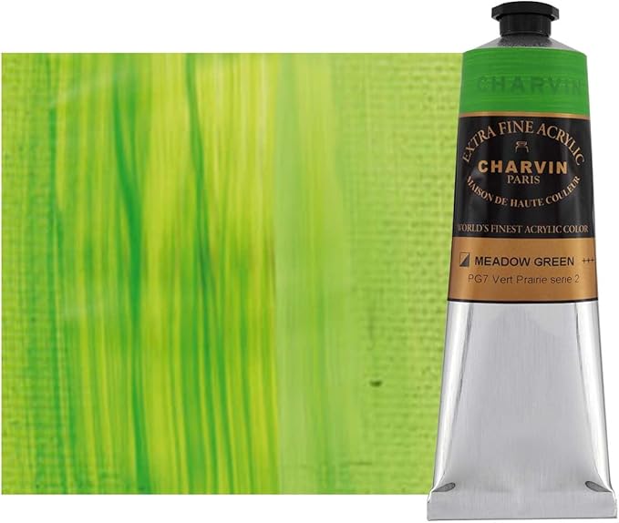 Charvin Extra Fine Professional Acrylic Paint - Meadow Green, 60ml Tube, Triple-Milled, Lightfast Pigments, Open Stock Artist Acrylic Paints in Nature-Inspired Hues