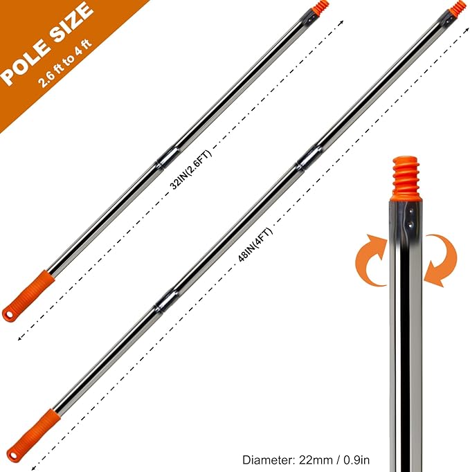 3 PCS Total 4 Ft Extension Pole, Paint Roller Stainless-Steel Threaded Splicing Extension Poles for Hand Drywall Sander Wall Cleaning and Polishing Paint Roller Brushes