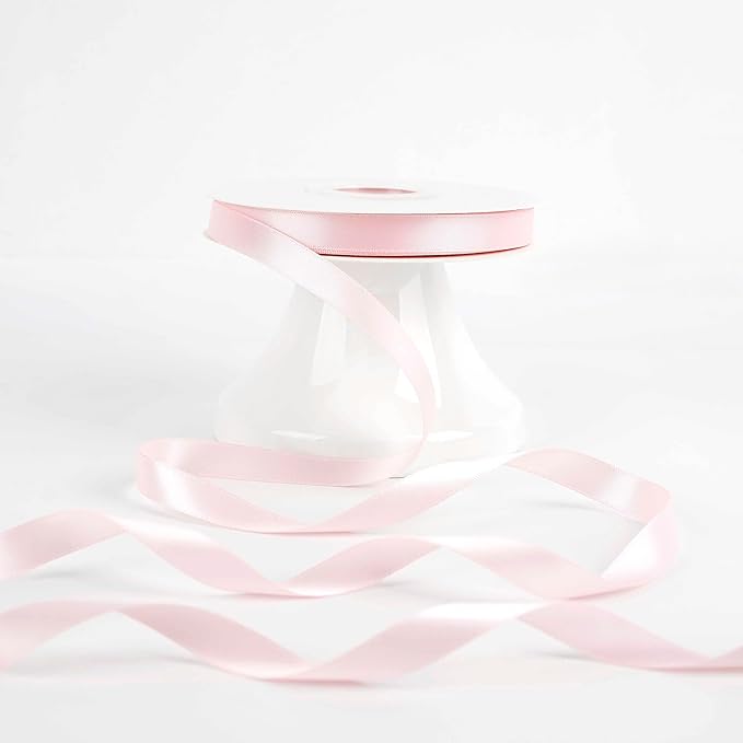 HUIHUANG Pink Satin Ribbon 1/2 inch X 50 Yards Continuous, Baby Pink Double-Faced Satin Ribbon for Gift Wrapping, Bows, DIY Crafts, Flower Bouquet, Bridal Shower Wedding Decor