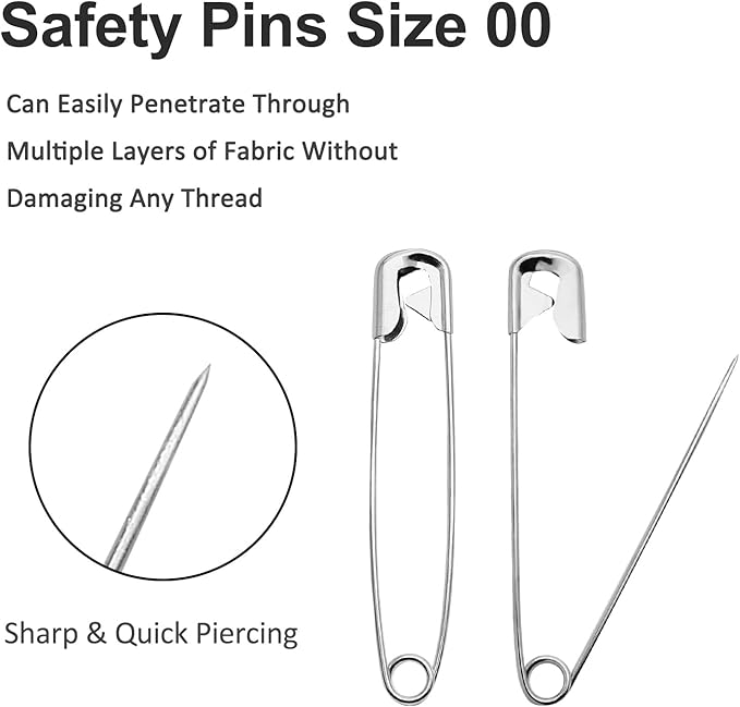 500 PCS 19mm Safety Pins - Heavy Duty Quilting Pins, Mini Size 00, Silver Metal for DIY Crafts, Jewelry Making, Baby Clothing
