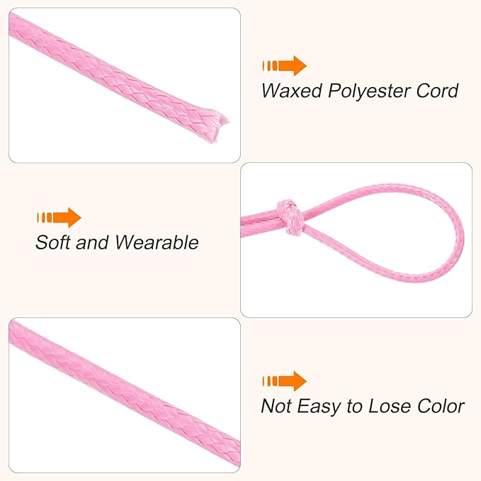 MECCANIXITY Waxed Cord 1.5mm Waxed Thread 87 Yard Wax String Leather Cord for Bracelet Making, Necklaces, Beading, Jewelry Making and DIY Crafts(Pink)