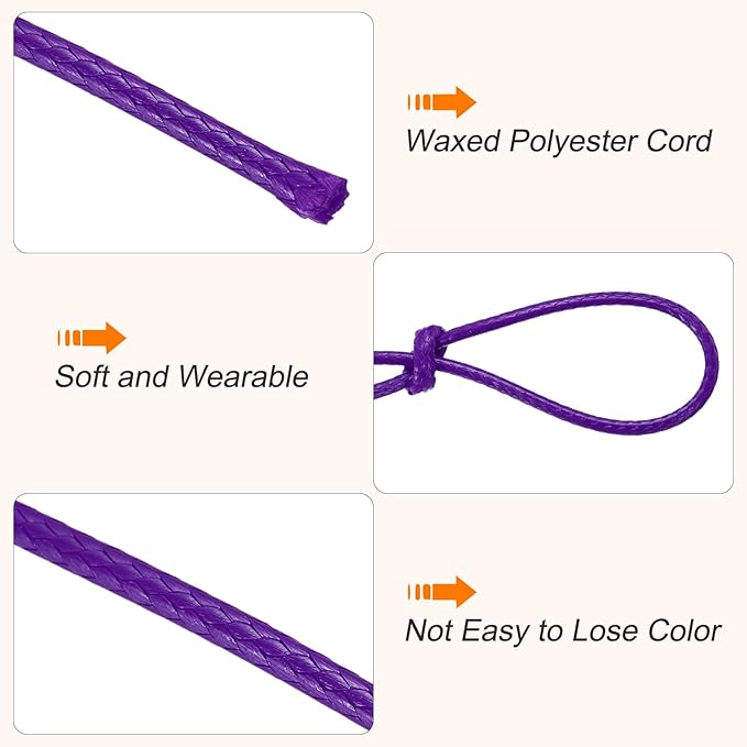 MECCANIXITY Waxed Cord 1.5mm Waxed Thread 87 Yard Wax String Leather Cord for Bracelet Making, Necklaces, Beading, Jewelry Making and DIY Crafts(Dark Purple)