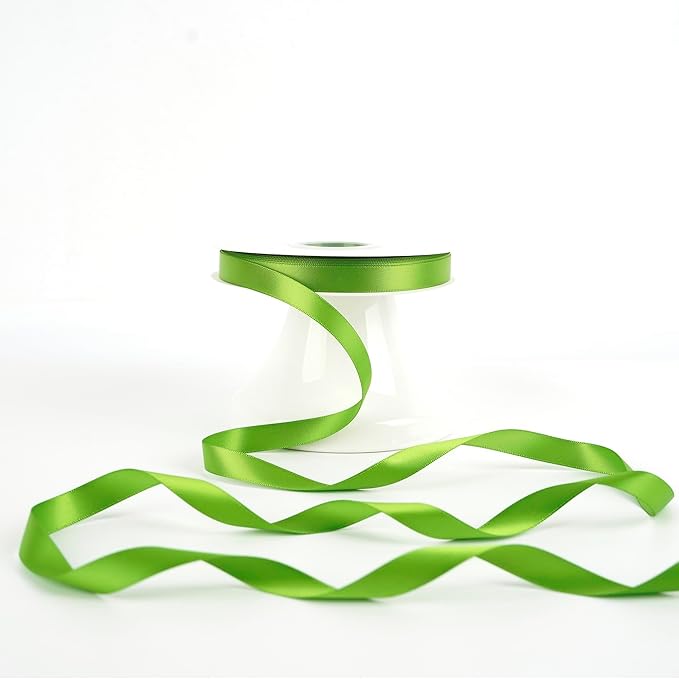 HUIHUANG Lime Green Satin Ribbon 1/2 inch X 50 Yards Continuous, Kiwi Green Double-Faced Satin Ribbon for Gift Wrapping, Bows, DIY Crafts, Flower Bouquet, Wedding Decor, Christmas Decoration