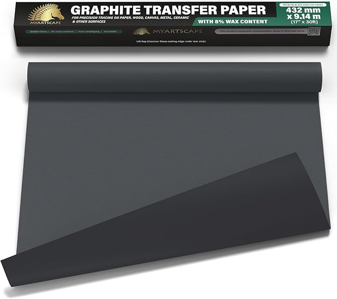 MyArtscape Graphite Transfer Paper Roll - Black Waxed Carbon Paper 17" x 30ft Transfer Paper Roll, Graphite Paper, Precise Carbon Paper Ideal as tracing Paper for Drawing