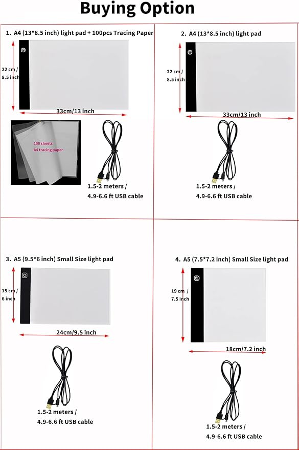 Ultra-Thin A5 Portable LED Light Box Tracer w/USB Cable Dimmable Brightness LED Artcraft Tracing Light Box Light Pad for Artists Drawing Sketching Animation Stencilling X-ray Viewing