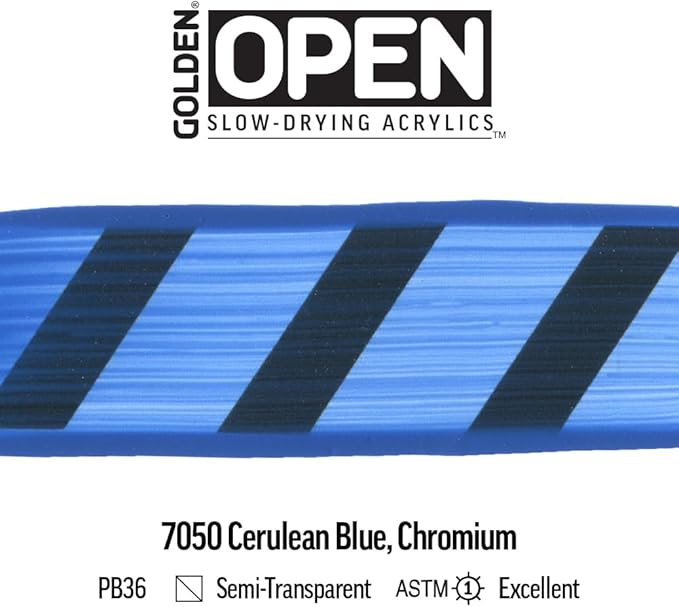OPEN Slow-Drying Acrylics by GOLDEN, Cerulean Blue Chromium, 5 fl oz. tube, Professional Acrylic Paint, Semi-Transparent