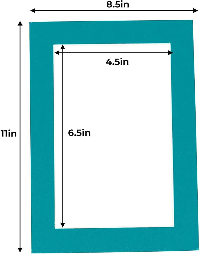 5x7 Mat for 8.5x11 Frame - Precut Mat Board Acid-Free Show Kit with Backing Board, and Clear Bags Teal Blue 5x7 Photo Matte Made to Fit a 8.5x11 Picture Frame Matboard for Framing, Pack of 25 Mats