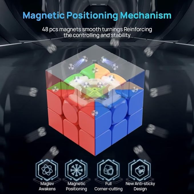 Magnetic Speed Cube 3x3 Stickerless - Professional Competition Cube with 24 Strong Magnets | 55°/35° Corner Cutting | Smooth & Fast for Adults & Kids for Speedcubers (No Logo)