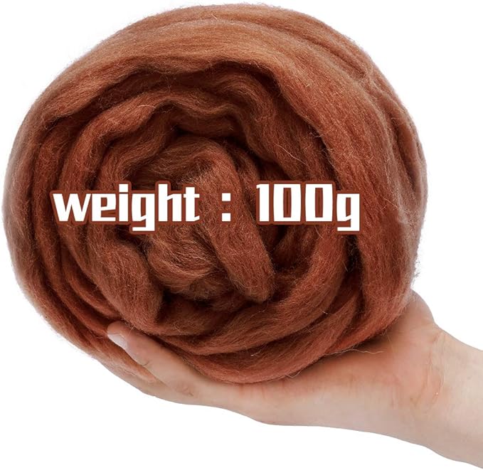 3.53oz Wool Roving Yarn, Wool Felting Supplies, Pure Wool, Chunky Yarn, Spinning Wool Roving for Needle Felting Wet Felting DIY Hand Spinning (Coffee)