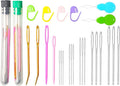 Hekisn 45Pcs Large Eye Blunt Yarn Needles kit, Assorted Sizes Bent Tapestry Darning Needle, Sewing Needles with Needle Threaders & Stitch Markers for Knitting Crochet (Green&Black)