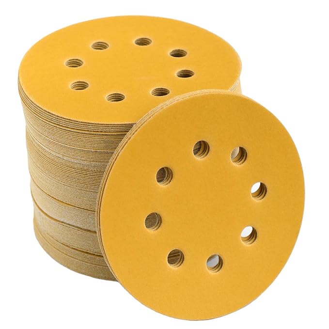 5-Inch 8-Hole Hook and Loop Sanding Discs 600-Grit Random Orbit Sandpaper, 100-Pack
