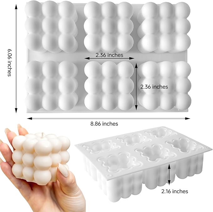 3D Bubble Candle Molds,6 Cavity Cube Candle Molds Soap Mold Candle Wax Mold,for Baking Chocolate Dessert Mousse Cake Ice Cream and Making Soap Wax