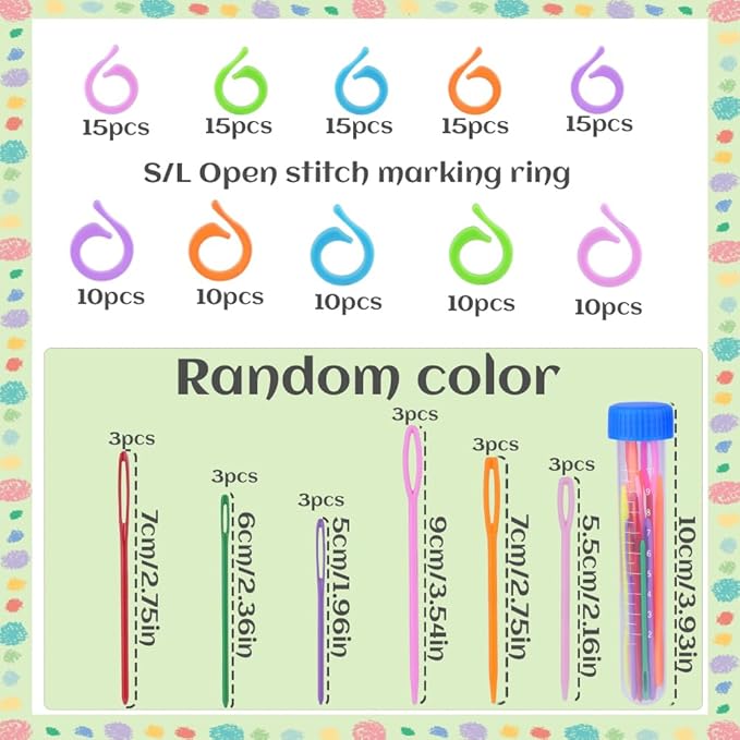 LUNARM Stitch Markers, 5 Colors/2 Sizes Open Stitch Markers for Crocheting with Sewing Needle, Split Ring Knitting Rings for DIY Handmade Crafts