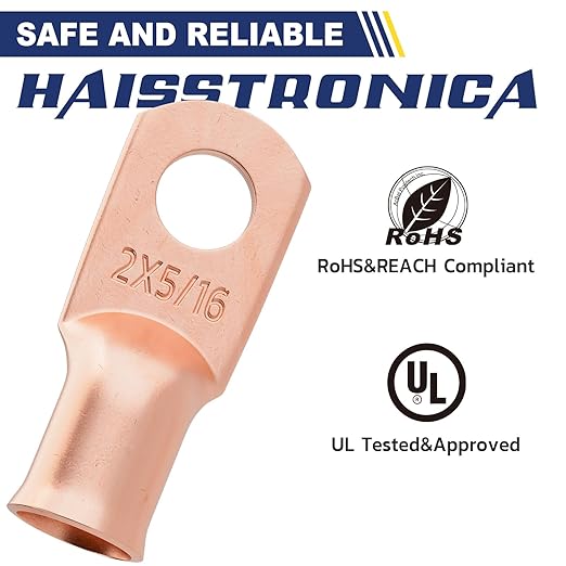 haisstronica 10pcs 2 AWG - 5/16" (M8) Battery Cable Lugs, Heavy Duty Copper Wire Lugs with 10pcs 3:1 Adhesive Heat Shrink Tubing, 2 Gauge Wire Connectors Battery Terminal Connector, Battery Cable Ends