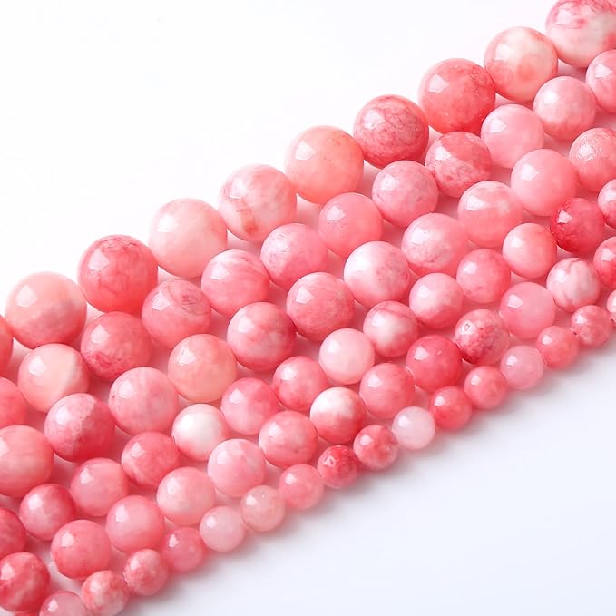 36pcs 10mm Natural Pink White Persian Jade Gemstone Beads Round Loose Spacer Beads for Jewelry Making DIY Bracelets Necklaces 15"(Pink Persian Jade, 10mm)