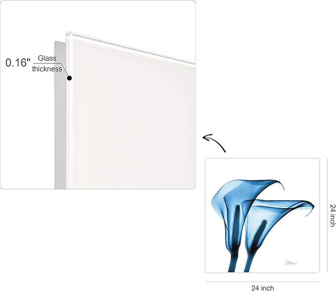 Empire Art Direct Frameless Free Floating Tempered Glass Panel Graphic Wall Art Ready to Hang, 24" x 24", Indigo Calla Lililes, Blue Flower