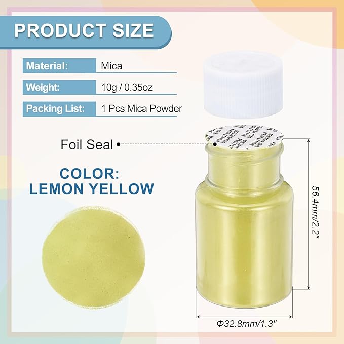 uxcell 10g/0.35oz Cosmetic Grade Mica Powder, 600 Mesh Mica Powder Natural Resin Epoxy Pigment Powders for Casting Resin, Candle Dye, DIY Nail Polish and Lip Gloss, Lemon Yellow