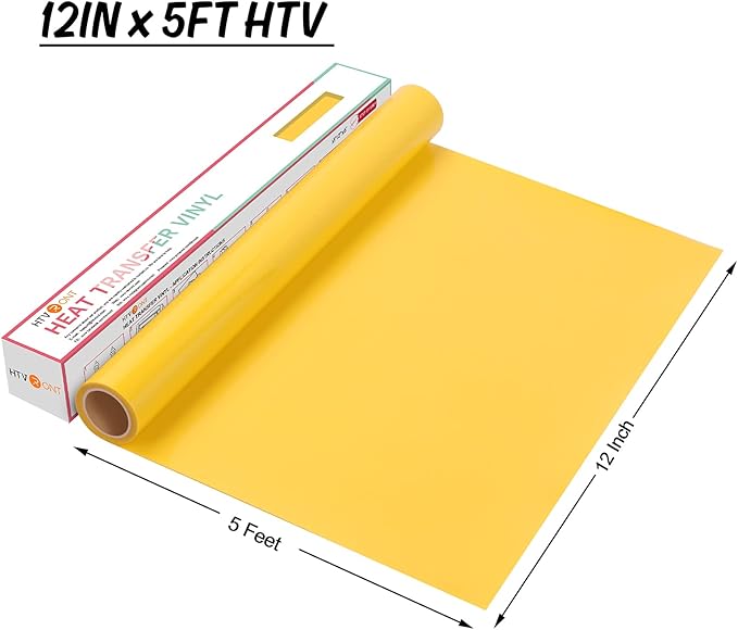 HTVRONT Yellow 12" x 5ft HTV Vinyl Rolls - Easy Cut & Weed Heat Transfer Vinyl for Shirts, Iron on Vinyl for All Cutter Machines