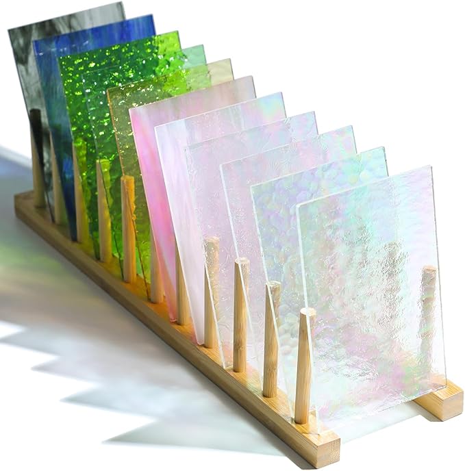 50 Transparent Stained Glass Sheets Bulk, Variety Colors Textured Cathedral Art Glass Sheets for DIY Mosaic Crafts, 4”x6” Vibrant Colored Glass Tiles Pieces for Home Decor