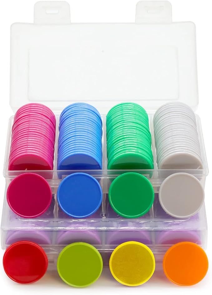 Set of 100 Opaque Plastic Learning Counters Mini Poker Chips Game Tokens with Storage Box (Yellow, 1 Inch)