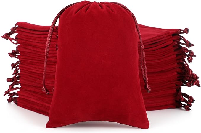 Velvet Drawstring Jewelry Bag, 50Pcs Wine Red Dice Bag, 5x7 Tarot Card Pouch, Or Wrapping Halloween Party Favors, Mojo, Small Bussiness, Jewelry, Rings, For Church