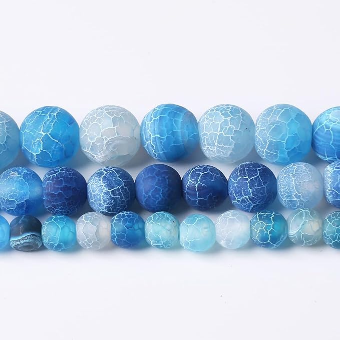 48PCS 8MM Blue Frosted Agate Stone Beads Energy Healing Beads for DIY Jewelry Bracelet Necklace Making for Jewelry Making15Inch