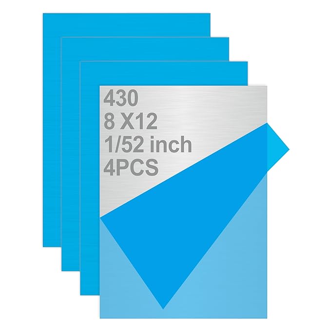 4PCS 8"x12"x1/52 Stainless Steel Metal Plates for Magnetic Mount Board Wall,Tickness 0.5mm 430 Stainless Steel Shim Stock Plates for Crafting, Kitchen, Office