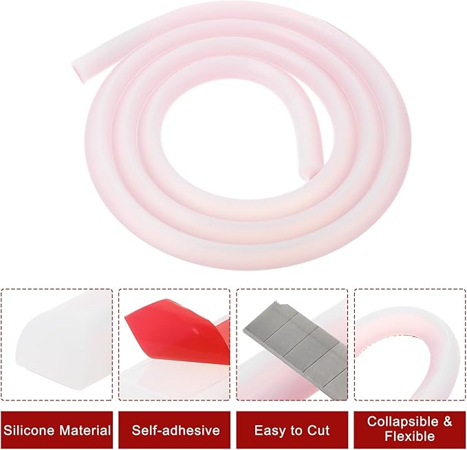 uxcell Flexible Molding Trim, 79 Inch Flexible Quarter Round Molding Silicone Peel and Stick Trim Self Adhesive Shower Water Barrier for Corner Decor Bathroom Kitchen, Transparent