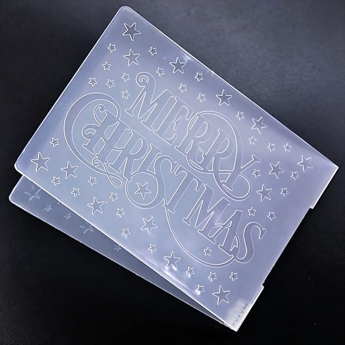 Words Merry Christmas Star Background Plastic Embossing Folders for Card Making Scrapbooking and Other Paper Crafts 2101046