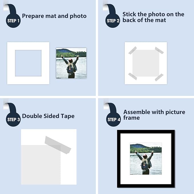 Mat Board Center, Pack of 20, 12x12 for 8x8 White Photo Picture Mats - Acid Free, 4-ply Thickness, White Core - for Pictures, Photos, Framing