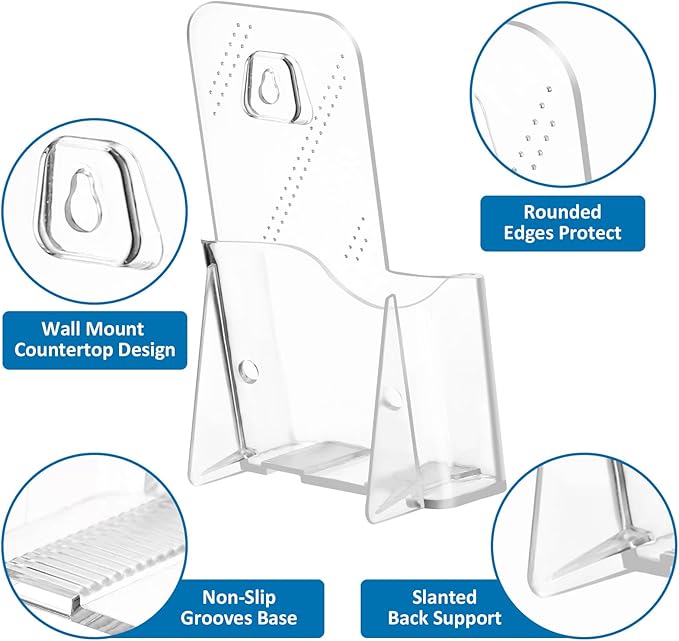Acrylic Brochure Holder 4x9 Inch, Clear Pamphlet Holder Display Stand for Trifold 4 Inch Flyers, Booklets, Table Signs, Plastic Rack Card Holder for Office, Home, Store, 10 Pack