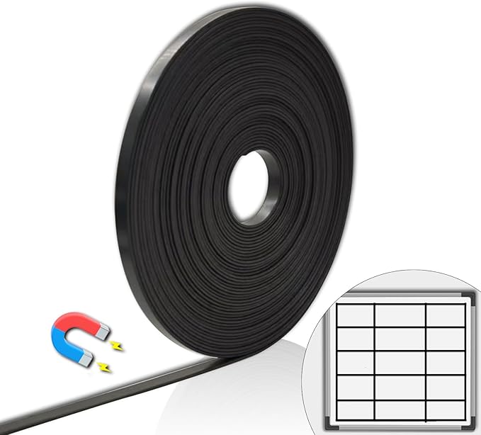 Magnetic Tape Roll Thin Strip, 1/5 Inch x 33 Feet Magnet Tape Line for Classroom Office, Magnetic Boarders for Witeboard (Black)