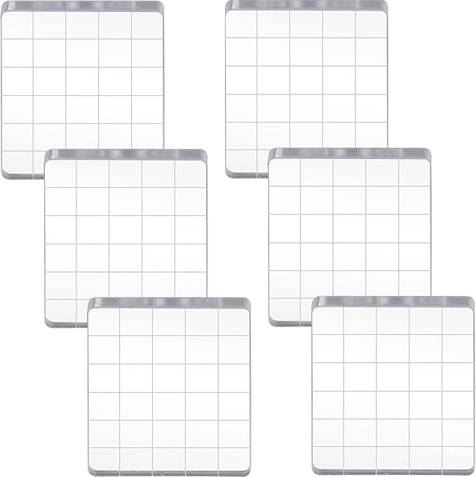 6 Pieces Stamp Block Clear Acrylic Stamping Blocks Tools Set with Grid Lines for DIY Crafts Scrapbooking Card Making Ornaments Stamping Projects