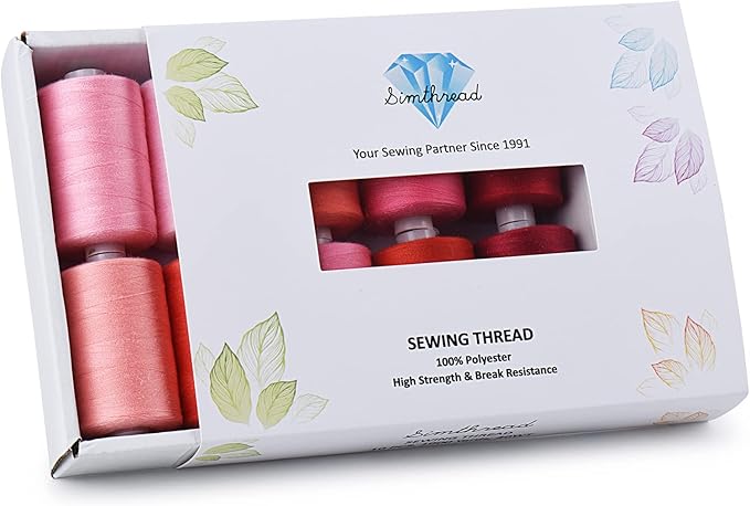 Simthread All Purpose Sewing Thread, 10 Spool Assorted Red Series 1000 Yards Each Bobbin Polyester Thread for Sewing, Handy Polyester Sewing Threads for Sewing Machine - (Red Series)