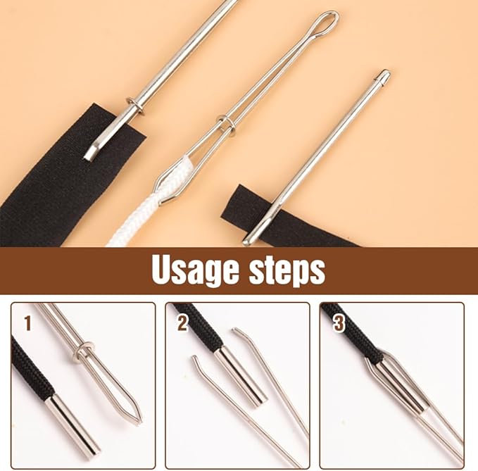 4 PCS DIY Rope Threader Clip, Drawstring Threader Tool Set, Sewing Loop Turner Hooks Metal Easy Pull Drawstring Threader with Tweezer Sewing Tool for Drawstring Replacement for Hoodies, Shorts, Pants