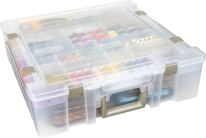 ArtBin 6981AB Super Satchel Deluxe Divided Base, Large Portable Art & Craft Organizer with Drawers, [1] Plastic Storage Case, Clear