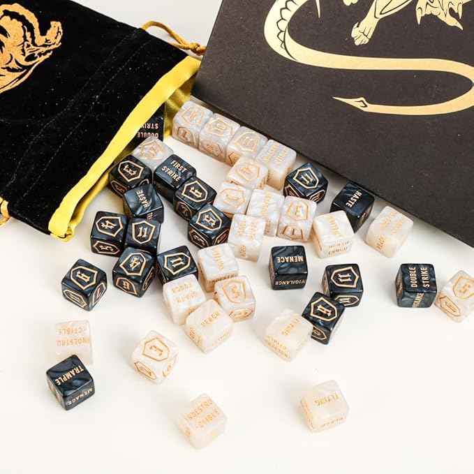 Color MTG Counter Dice Set Keyword Shield Life Counters with Dice Storage Bag for MTG TGG Table Games (D6 48 Pcs)
